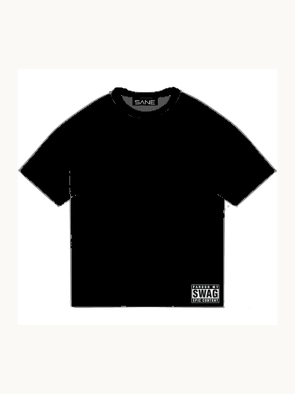 The Plot Tee in black, front view