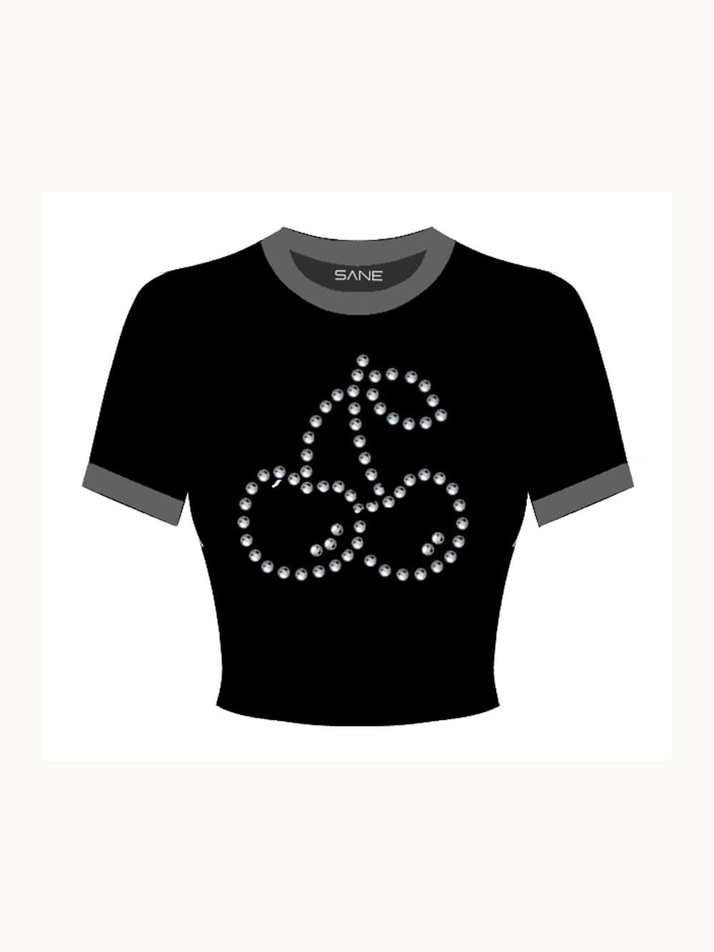 Rhinestone Crop Top with charcoal trim, front view