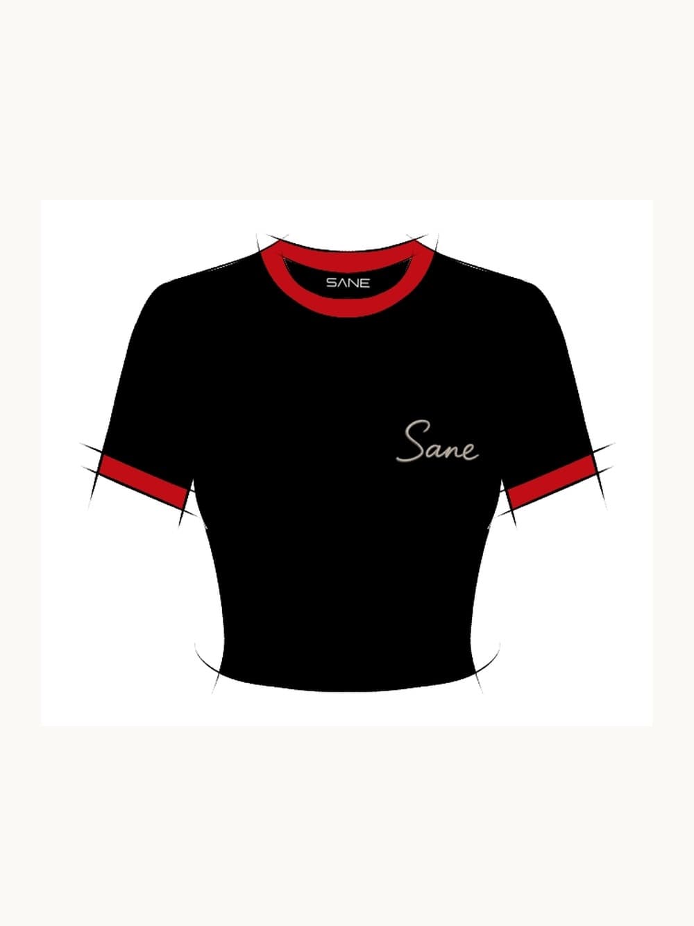 Sane Crop Top with red trim, front view
