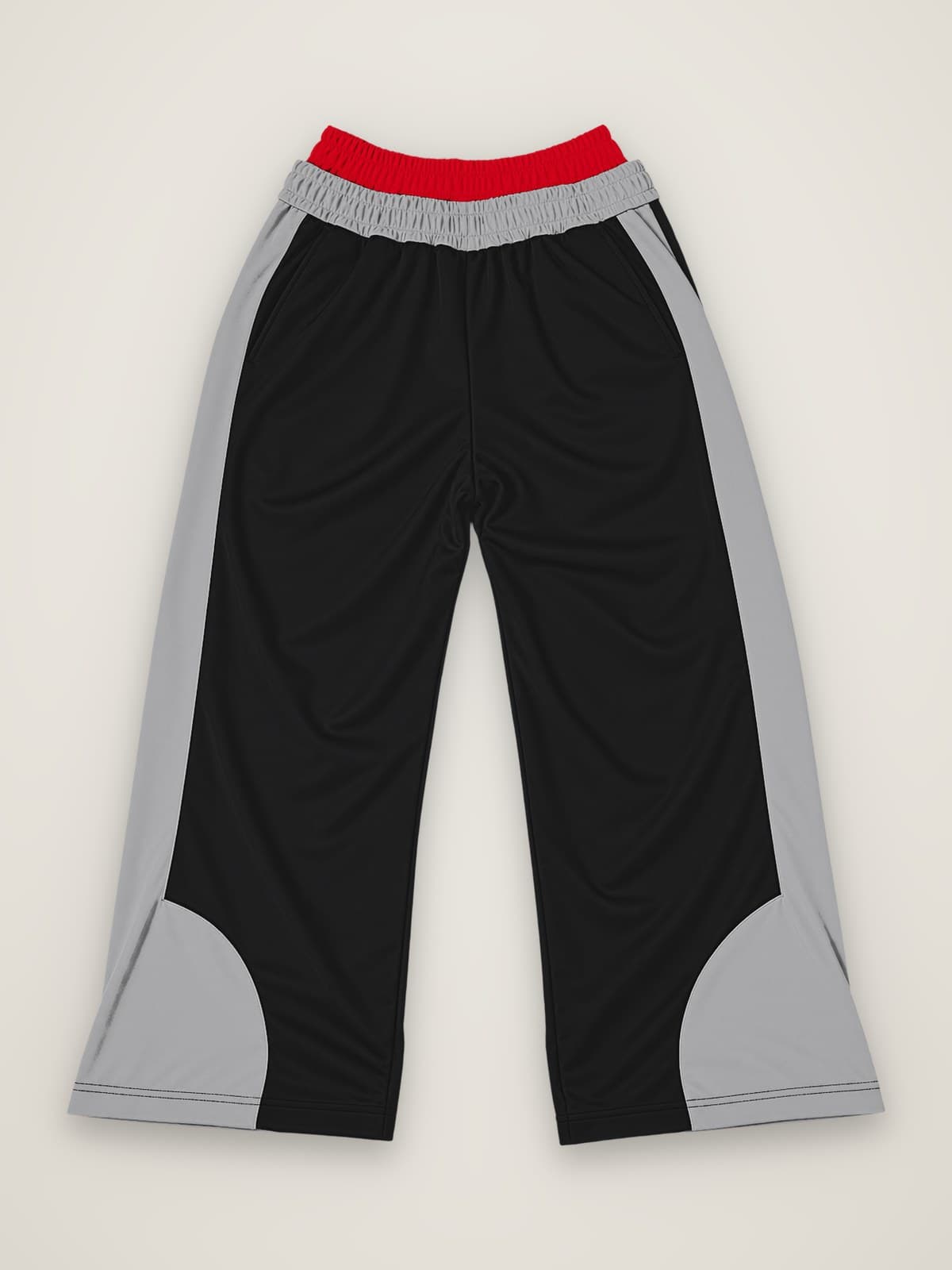 The Track Pants, front view with grey side panels